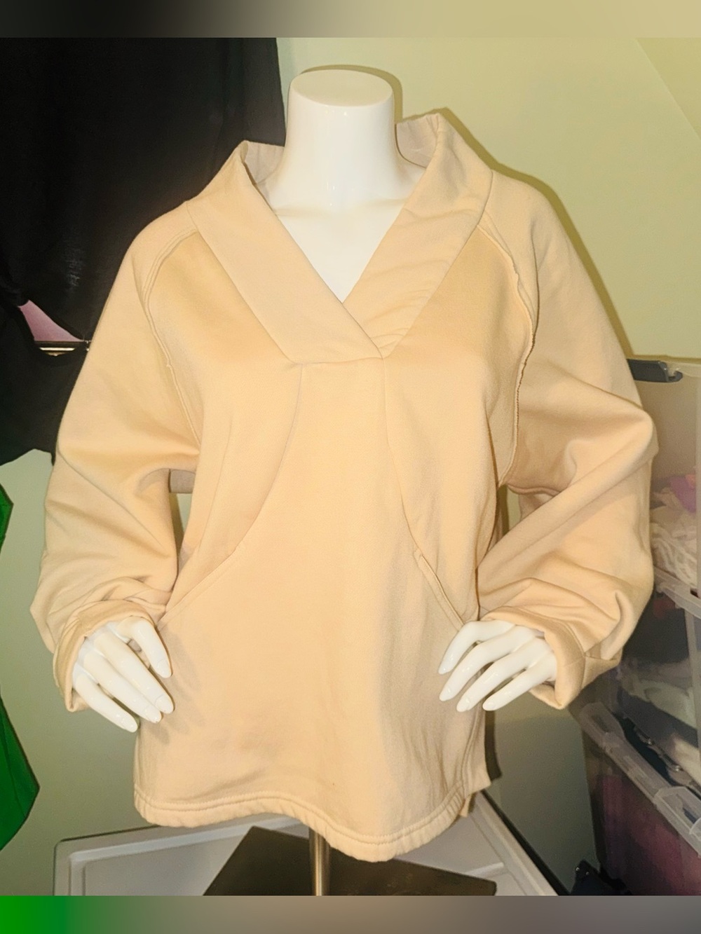 👑 Size Small Oversized Pocketed Peach Hooded Pullover Sweatshirt